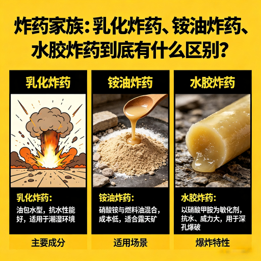 龙游炸药家族：乳化炸药、铵油炸药、水胶炸药到底有什么区别？
